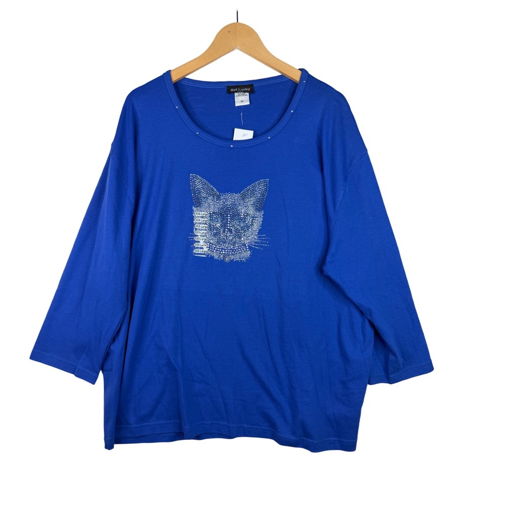 New Get Lucky U.S.A Women Blue Long‎ Sleeve Top Cat Size 3X